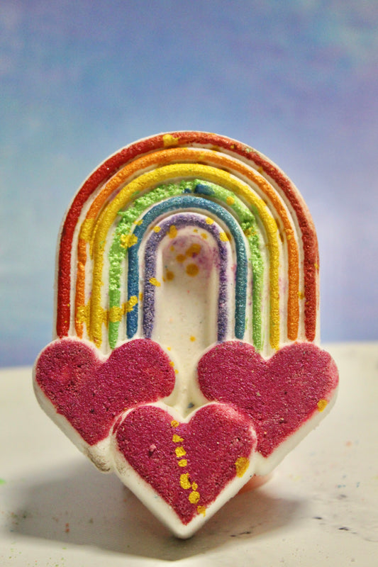 Rainbow with hearts bath bomb